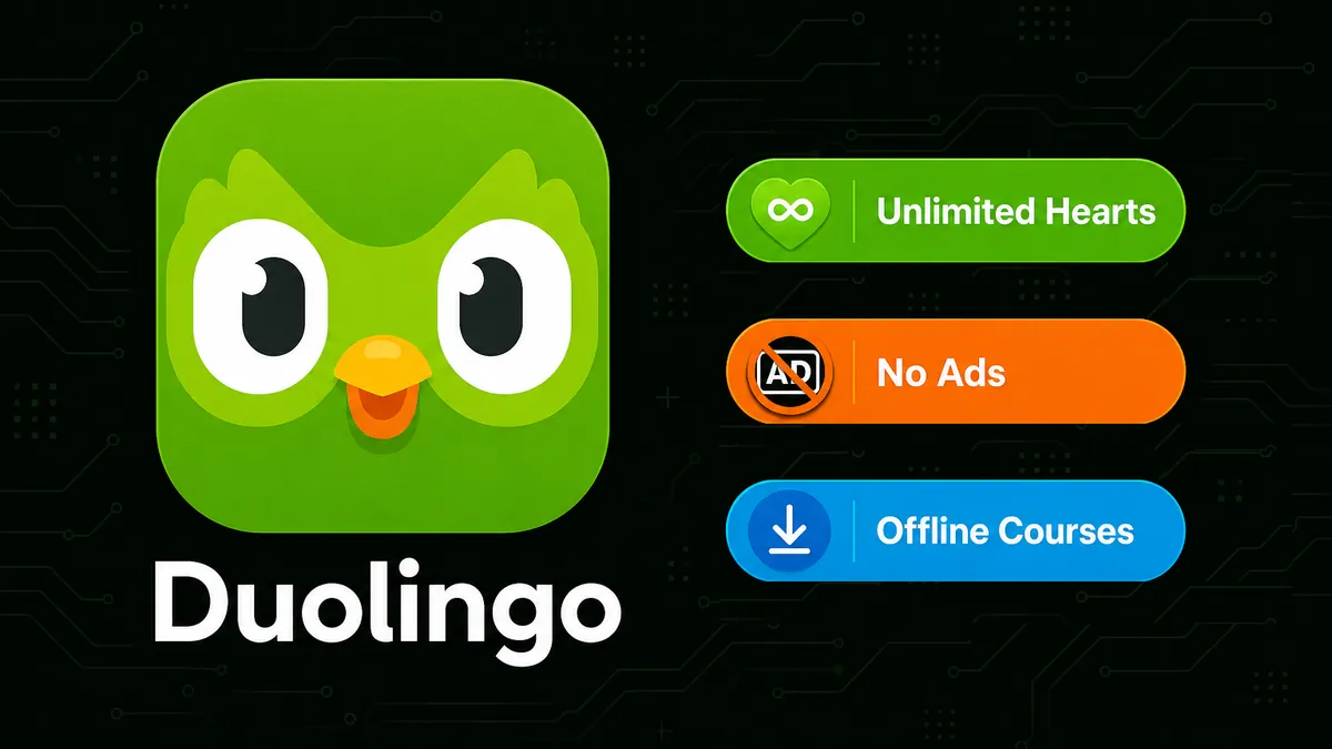 Duolingo Mod APK for Android 2026 — unlimited hearts, no ads, offline courses unlocked
