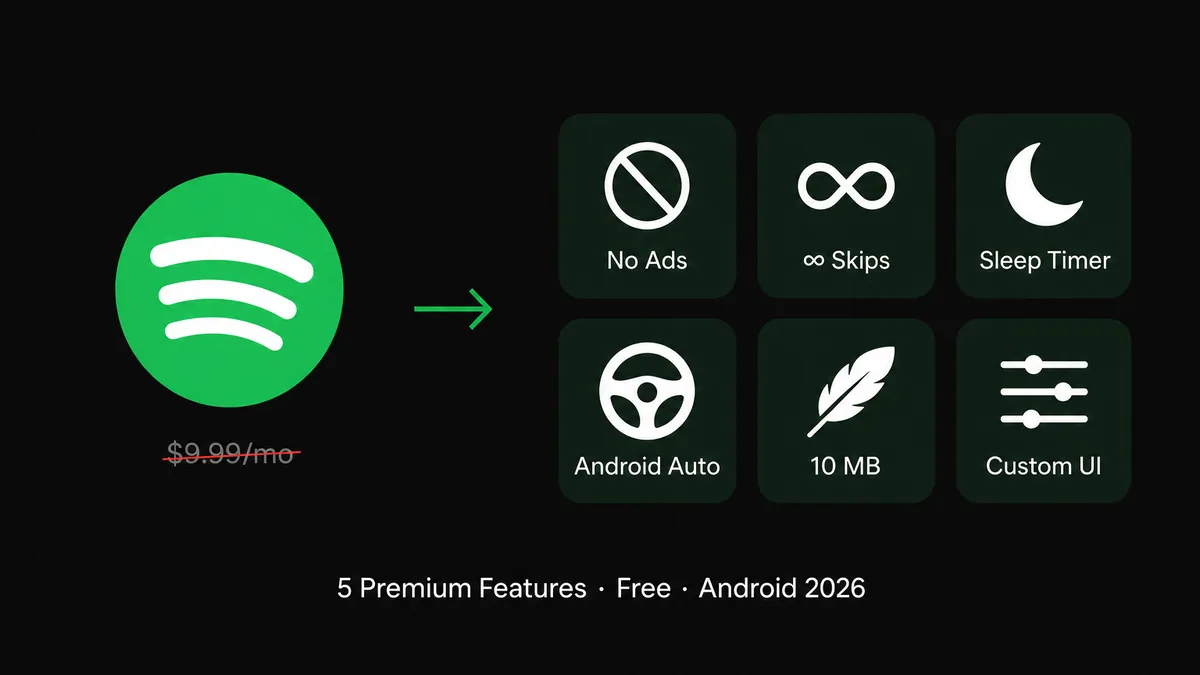 5 Spotify Premium features free on Android with SpotLite — no ads, unlimited skips, sleep timer, Android Auto, custom UI