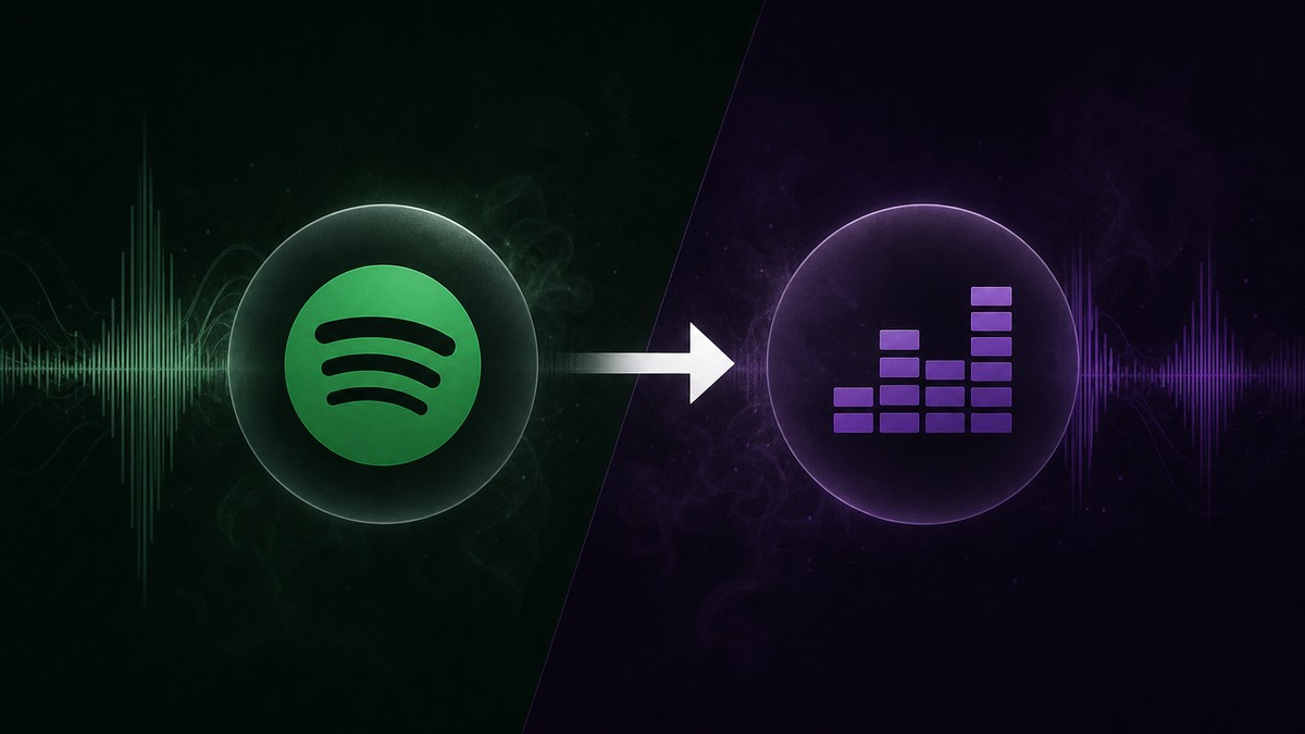 Spotify and Deezer playlist transfer guide—music playlists moving between two streaming apps on a dark background with green and orange branding