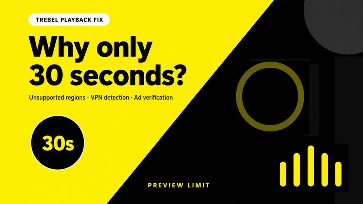 Trebel 30-second playback fix guide — yellow and black brand hero banner